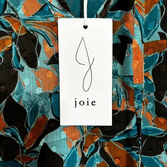 Joie Tie Front Balloon Sleeve Paisley Print Peasant Blouse Teal Brown NWT - S - Picture 3 of 8